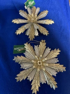 Kurt Adler Glitter Acrylic Snowflake Dimensional Ornaments Silver/Gold -2-New - Foto 1 di 1