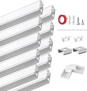 Profilo Alluminio per Strisce LED 10 x 1m Profili LED Forma a U Canalina LED e - Foto 1 di 12