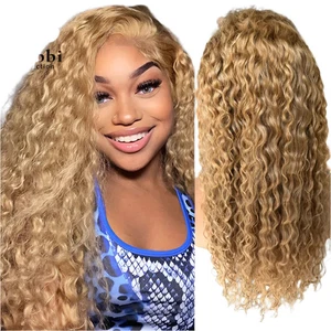 Honey Blonde Water Wave 4x4 Lace Front Wig 100% Human Hair Wigs for Women 13x4 - Picture 1 of 14
