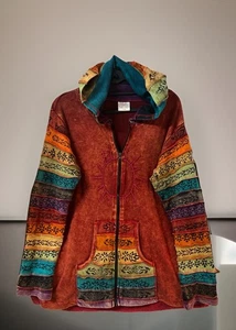 Greater Good Network Hoodie Full Zip Jacket L/XL Boho Hippie Patchwork Rainbow - Picture 1 of 8
