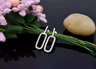 2.00Ct Round Cut Lab Created Diamond Drop/Dangle Earring 14k White Gold Plated - Image 1 of 4