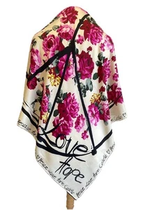 AS5#Codello Peace Love Hope Scarf Pink Floral Graphic Square Bold Print Germany - Picture 1 of 8