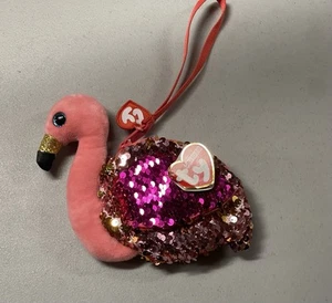NEW Ty Beanie Flippables Sequins Gilda the Flamingo Wristlet Coin Purse Wallet - Picture 1 of 8