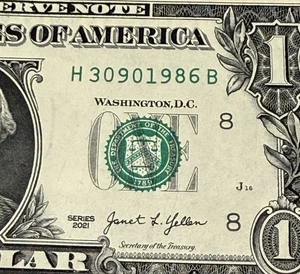 March 9th 1986 Birthday Note Fancy Serial Number One Dollar Bill 30901986 - Picture 1 of 3