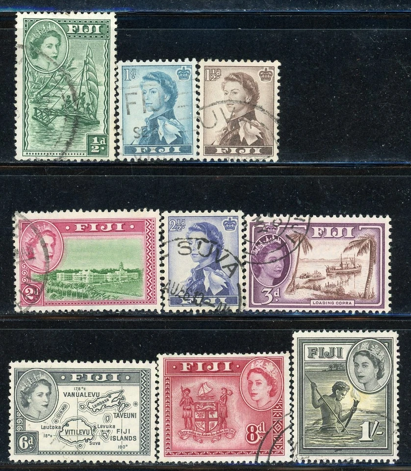 FIJI 147-56 SG280-89 Used 1954-56 QEII Definitive short set of 9/15 CV$7 - Image 1 of 1