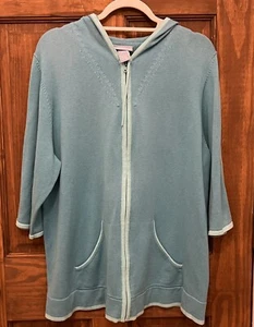 Liz & Me Zip Up Hoodie Shirt Sz OX 14/16 Aqua 3/4 Sleeves NWT - Picture 1 of 9