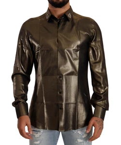 DOLCE & GABBANA Shirt Metallic Gold DG Embroidered Crown Silk Top 40/ US15.75/ M - Picture 1 of 10