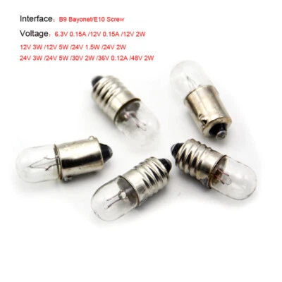 6.3V 12V 24V 30V 36V 48V 1.5/2/3/5W Experimental Light Bulb B9 Bayonet E10 Screw - Image 1 of 4