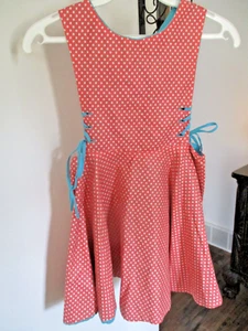 Vtg Handmade REVERSIBLE Adorable Girls Pinafore Apron Dress Sz 5-6 Polka Dot - Picture 1 of 9