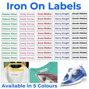 Iron On Name Labels Personalised 5 10 25 School Uniform Care Home Tapes Tags Lot - Picture 1 of 8