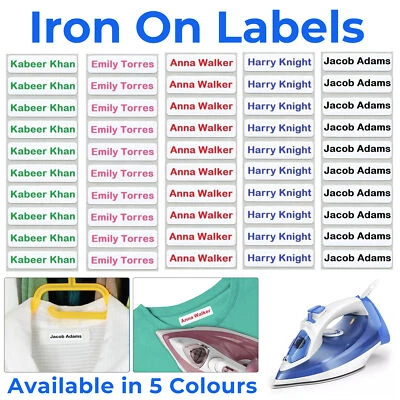 THEPRICECRUNCHER Iron On Name Labels Personalised 5 10 25 School Uniform Care Home Tapes Tags Lot