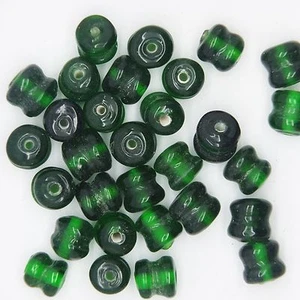 Glass Beads Emerald Green Transparent Yoyo Tire 7mm. Pack of 30. Made in India. - Picture 1 of 2