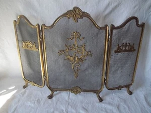 Vtg French Provincial Victorian 3 Panel Fold Brass Claw Foot Fireplace Screen - Picture 1 of 15