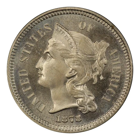 1878 Three Cent Nickel PCGS PR64 CAC Cover