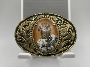 Vintage Deer Belt Buckle on Floral Background - Picture 1 of 8