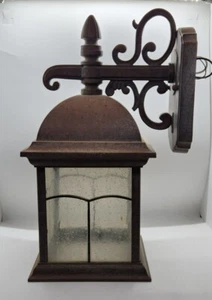 Rustic Outdoor Wall Mount Lantern Metal Glass Light Bronze - Picture 1 of 7