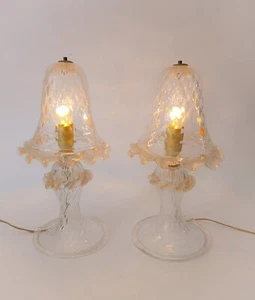 ♥ COPPIA LAMPADE ABAT-JOURS ANNI 40 IN VETRO DI MURANO TIPO BAROVIER FOGLIA ORO - Imagen 1 de 11