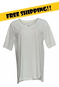 Isaac Mizrahi Live! Women's Top Sz S Pima Cotton V-Neck Tulip Hem White (1) - Picture 1 of 2