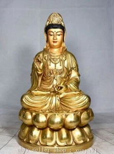 Statua Buddha 11"" buddismo cinese oro bronzo Kwan-yin Guan Yin Boddhisattva - Foto 1 di 9