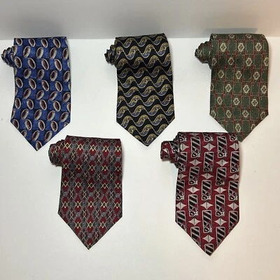 LOT OF FIVE (5) COUNTESS MARA Neckties Red Green Black Blue Wide Silk Ties USA - Image 1 of 4