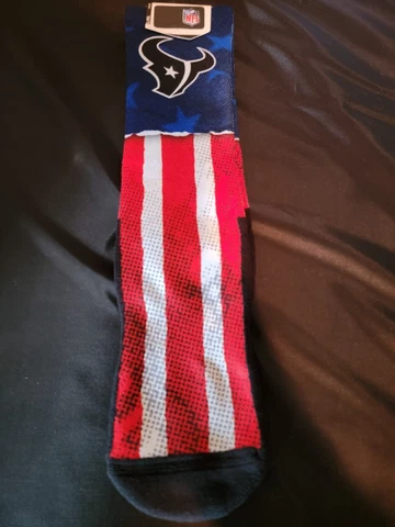 NEW NWT Houston Texans logo Rockemsocks Crew Socks Navy, Red, White NFL Cover