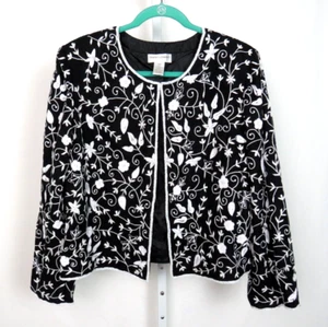 VTG 1980s DRAPER'S & DAMON'S SILK BEADED SEQUIN BLAZER JACKET SIZE 16P - Picture 1 of 8