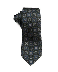 "Corbata de seda Kiton Napoli $330 nueva sin etiquetas verde azul gris estampado medallón 3,25"" 8 cm" - Imagen 1 de 3