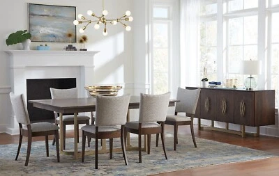 Juego de comedor contemporáneo moderno Amish de 8 piezas con base de metal de madera maciza tapizado Foto 1 de 4