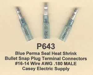 10 Blue PERMA SEAL Heat Shrink Bullet Snap Plugs #16-14 Wire AW .180 Male MOLEX - Picture 1 of 2