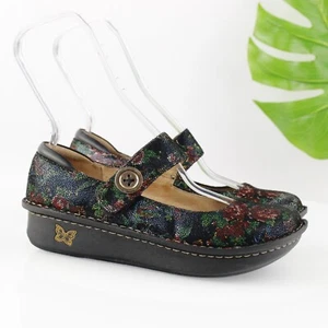 Alegria Womens Paloma Mary Jane Shoes Size 39 9 Black Leather Red Roses Platform - Picture 1 of 16