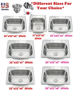 New Deep Top Mount Drop In Stainless Steel Single Bowl Kitchen Sink Variety Size - Picture 1 of 11