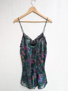 Vintage Victoria's Secret Gold Label Green Floral Nightgown Lingerie Neglige L - Picture 1 of 5