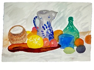 Painting by Artist S Chalet 22x15 Colorful Still Life with Rainbow on Backside - Picture 1 of 7