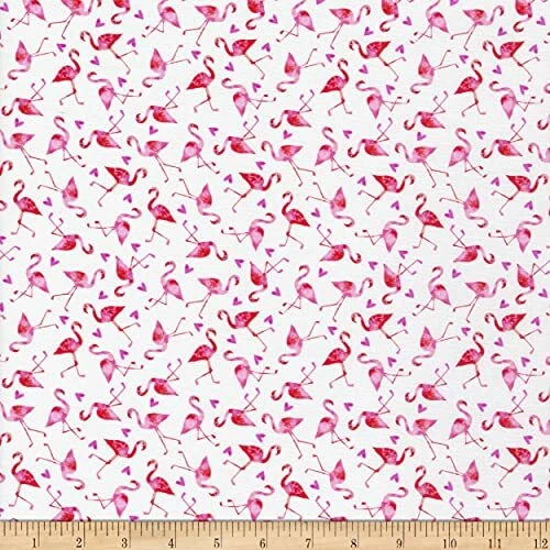 Flamingo Fabric BTY, Let's Flamingle,  CX9814 White, Cotton, TheFabricEdge - Image 1 of 1