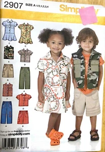 Simplicity Pattern 2907 Childs Pants Shorts Dress Shirt Vest Toddler 1/2 to 4  - Picture 1 of 2