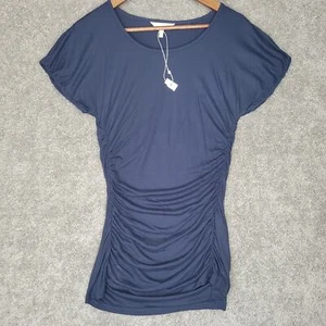Rebecca Taylor dehnbare umweltfreundliche Modalstoff schwarze geraffte Bluse Größe Large - Bild 1 von 9