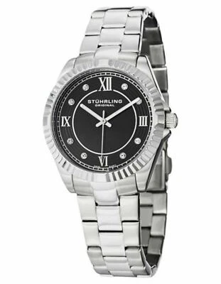 NEW Stuhrling 399L.22111 Womens Symphony Lady Nautic Diamond Black Dial SS Watch - Image 1 of 4