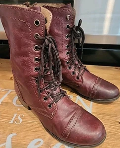 Steve Madden Damengröße 8 Troopa Stiefel Burgunderrot Leder Punk Kampfstiefel - Bild 1 von 6