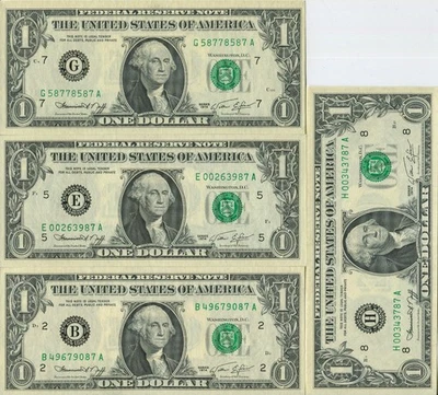 (7) 1974 One Dollar $1 FRN Half Complete District Set CU SM293 - Image 1 of 4