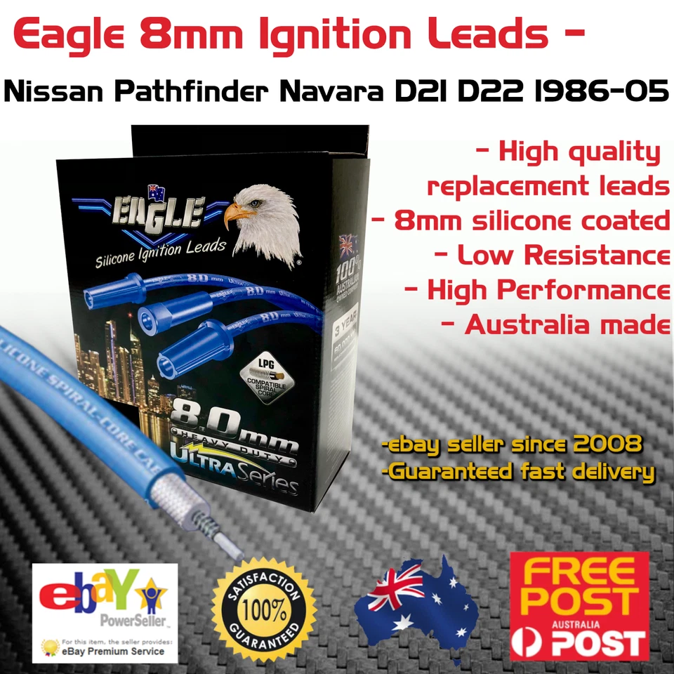 Eagle 8mm Ignition Spark Plug Lead 4cyl Nissan Pathfinder Navara D21 D22 1986-05 - image 1 of 3