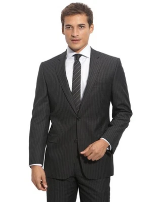 John Varvatos Star EE. UU. Para Hombres Baxter Carbón Rayas Lana Traje 40R Pantalones Cintura 35 Foto 1 de 3