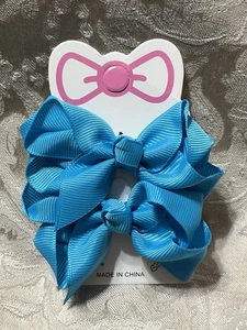 Blue Hair Bow Clips Grosgrain Ribbon Double Bow Fashion Girl Hair Barrette Set - Picture 1 of 5