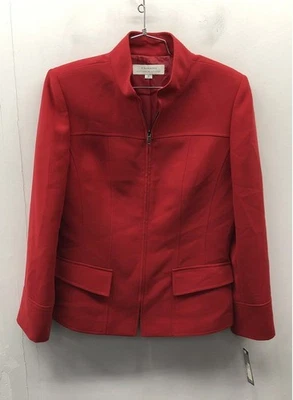 Chaqueta Blazer Vintage Años 90 Tahari Para Mujer Roja Cuello Simulado Cremallera Completa Talla 12 Foto 1 de 4