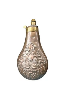 Vintage COPPER BLACK POWDER FLASK w/ PHEASANTS, LAKESCENE - Picture 1 of 6