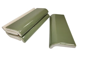 Avocado Green Ceramic Tile Bullnose Mudcap Subway Mud Cap Trim Curved Edge Trim - Picture 1 of 24