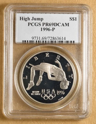 1996 Olympics High Jump Commemorative Silver Dollar PCGS PR69DCAM - Image 1 of 2