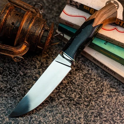 Gift-Ready 10.2" Damascus / Steel Knife Full Tang Hunt it Hunt + Leather Sheath - Image 1 of 4