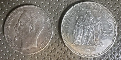 法国 5 法郎 1852A 和 50 法郎 1977 年批量 2 — 第 1/4 张图片