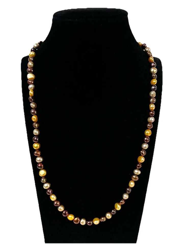 Perlenkette, Süßwasserperlen, Gefärbt, 50 cm lang, ca. 5-6 mm breit, Federring - Bild 1 von 3