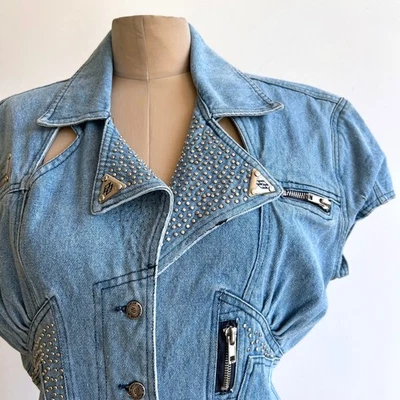 Vtg 1990s Embellished Denim Dress Cowboy Carter Morganwear Pour la Vie sz S M - Image 1 of 4